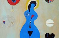 Lona Verih „Woman in blue - uterus“, 2020., akril i dekupaž na platnu, 60 x 50 cm – Slovenija