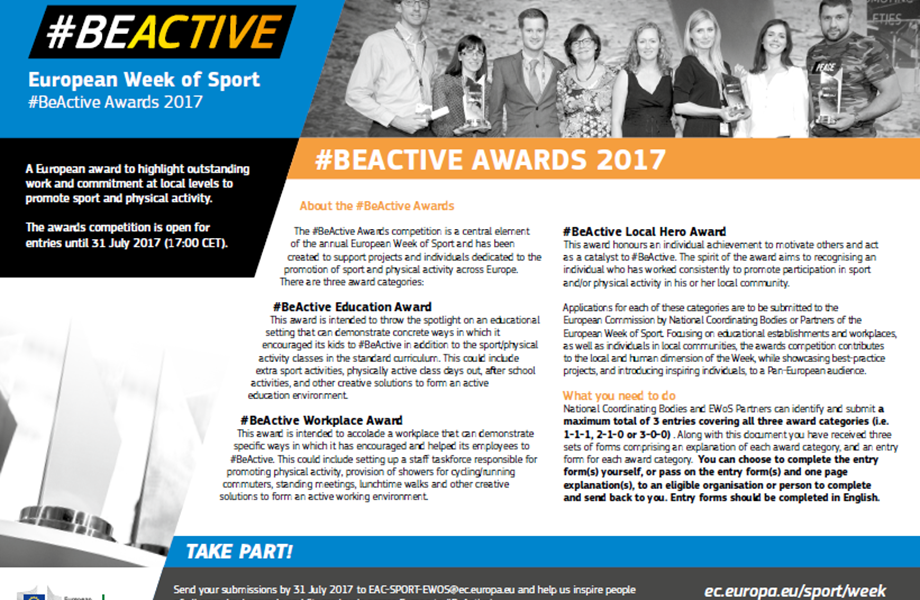 Otvorene prijave za #BeActive nagrade 2017.