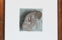 „Bol“, dio serije radova „Geneza“, akvarel, kreda, sangvin,  2022., 26x26 cm
